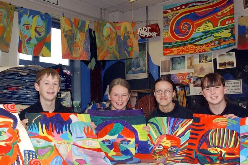 Art class pupils with their work pictured in December 2003.