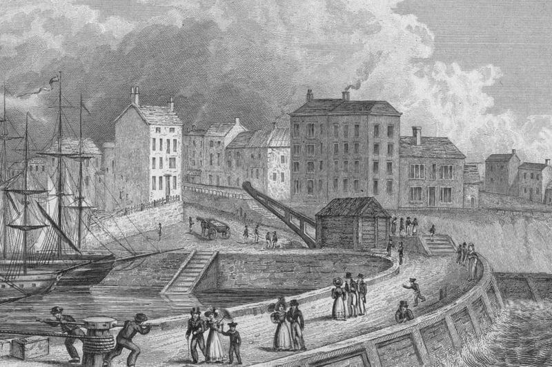Bridlington Quay, Yorkshire, circa 1830. Engraved on steel by J. Shury after a drawing by N. Whittock.