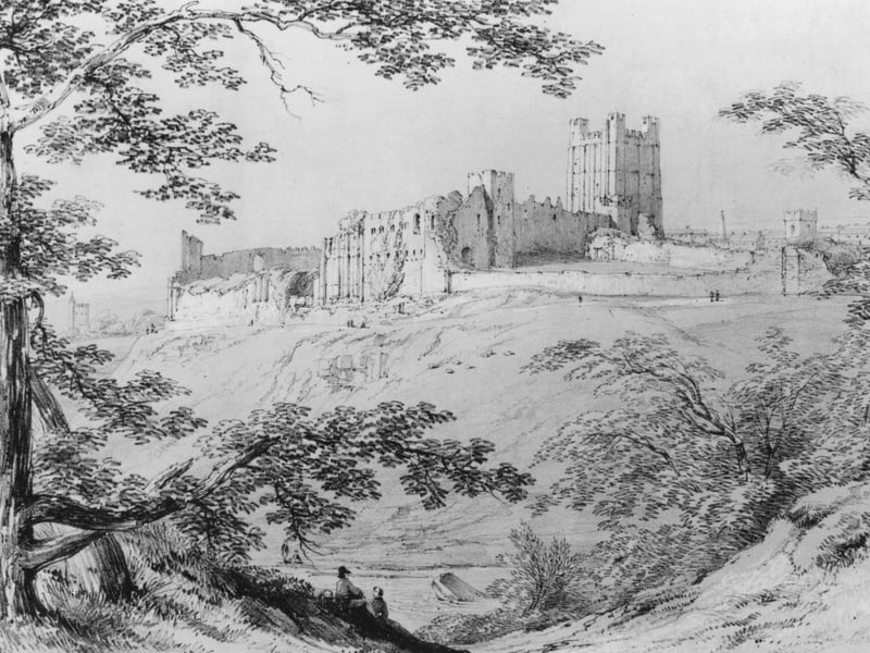 Richmond Yorkshire, the Norman castle from the south east, circa 1750.