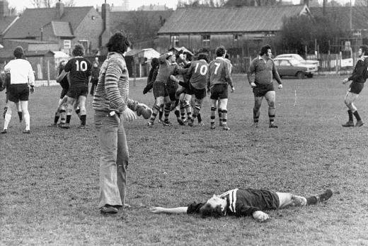 Trouble breaks out in the 1977 match between Castleford’s Pointer Panthers and Fenners