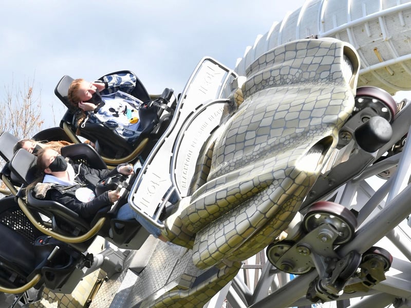 Coronation Street actress Harriet Bibby riding Icon on a day out at Blackpool Pleasure Beach during the park's 125th celebration season Pictures: Dave Nelson