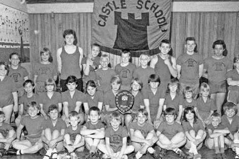 Castle School with their athletics trophy in 1988