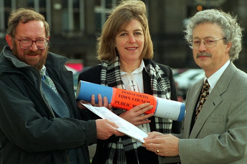 January 1998 and a petition was handed over calling for  the setting up Horsforth Town Council. Pictured, left to right, is professor Tom Nossiter (chairman), handing a petition to the council's Paul Rogerson. Looking on Carolyn Coleman (Secretary).