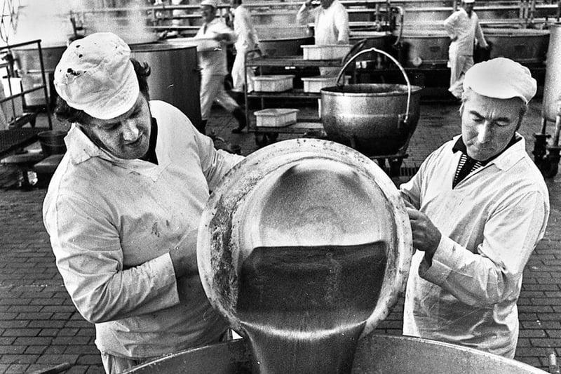 Ingredients are added to a soup mixture at Heinz, Kitt Green, factory in November 1979.