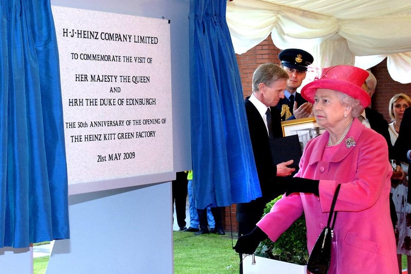 The Queen unveils a plaque to commemorate her visit to the Heinz factory on Thursday 21st of May 2009 which was the 50th anniversary of the opening on 21st of May 1959.