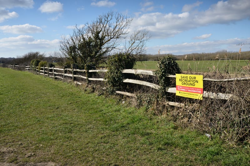 'Save Our Recreation Ground' sign at Bulverhythe recreation ground. SUS-210703-114006001