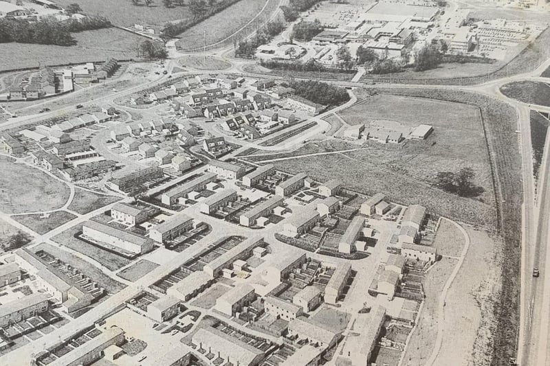 The previous  picture  showed the early development of Bretton during the New Town years.  This picture, taken from a similar angle, shows  how the development continued apace most noticeable are the scores of homes which had sprung up.