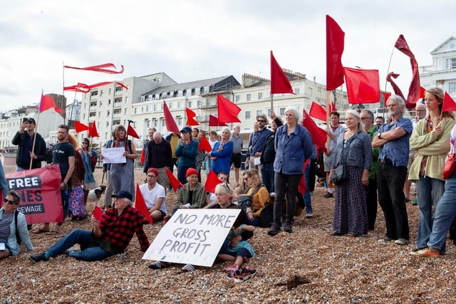 Protest against Southern Water on St Leonards seafront on August 20 following last month's sewage leak in Bulverhythe. Picture by Hastings and St Leonards Clean Water Action SUS-210821-121004001