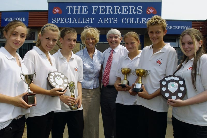 Derek with pupils at the Ferrers School