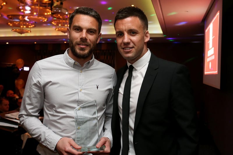 Crawley Town Players' Player of the Year award winner Glenn Morris, presented by player/coach Jimmy Smith