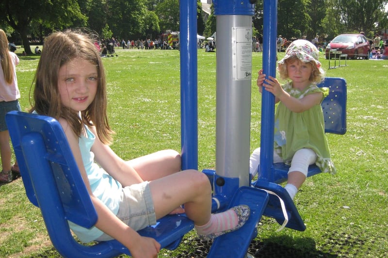 Old Leake sisters Lorna Chapman, seven, and sister Anabella, three, on the park’s new keep-fit equipment.