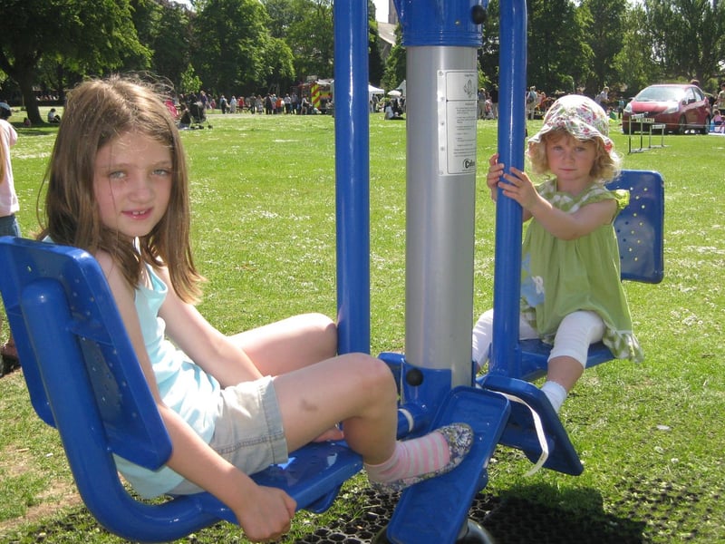 Old Leake sisters Lorna Chapman, seven, and sister Anabella, three, on the park’s new keep-fit equipment.