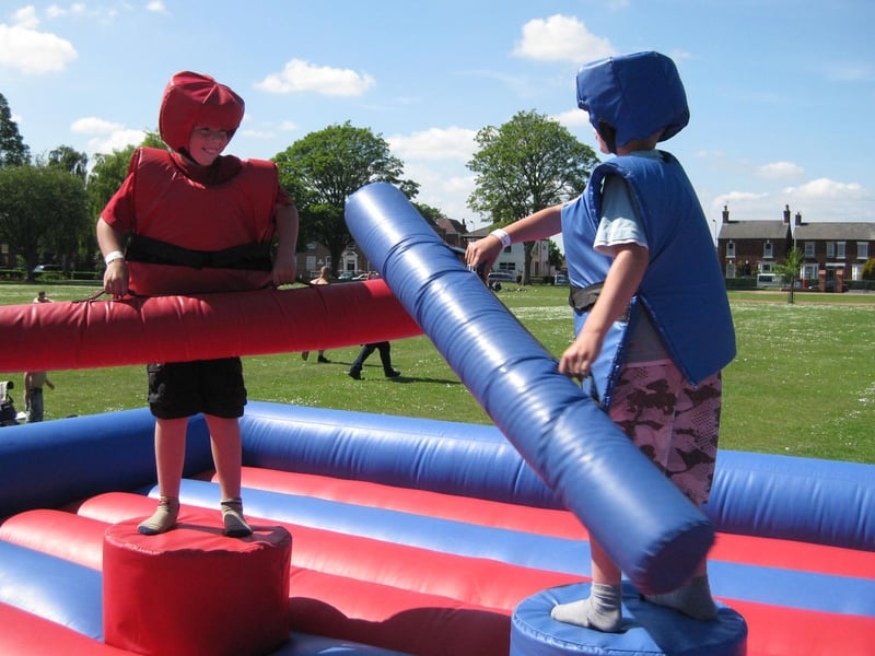 Boston boys Reece Lovett, nine, and Tyler South, seven, battle it out in a fun game of duel.