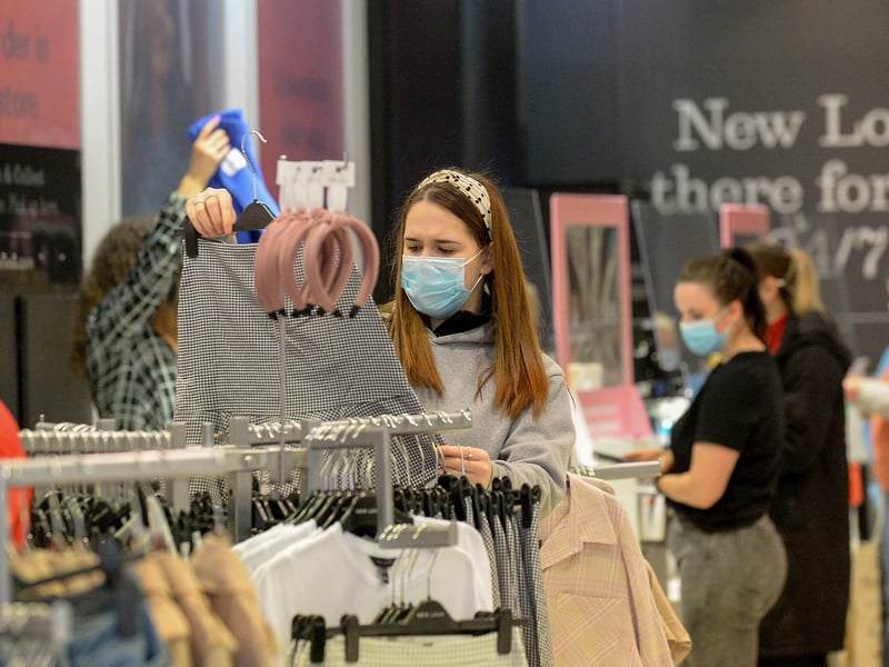 Many people shopped early on Friday morning as non-essential retails outlets reopened. Photo: George Sweeney / Derry Journal. DER2117GS - 039