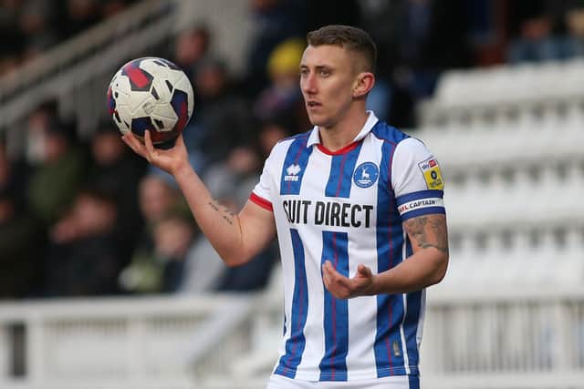 Hartlepool United's David Ferguson has taken on the captain's armband in recent weeks as he looks ahead to the meeting with Grimsby Town. (Photo: Michael Driver | MI News)