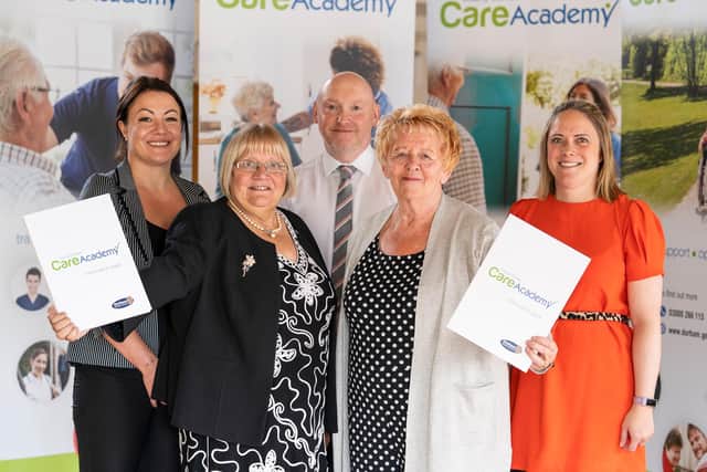 Coun Lucy Hovvels and Cllr Audrey Laing, from Durham County Council, at the launch of the Care Academy in August 2019