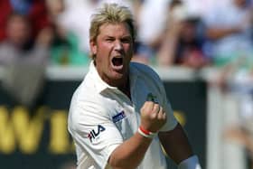 Shane Warne in 2005 celebrating taking the wicket of England's Kevin Pietersen for 14 runs during the first day of the fifth npower Test match at the Brit Oval in London. Photo: PA.