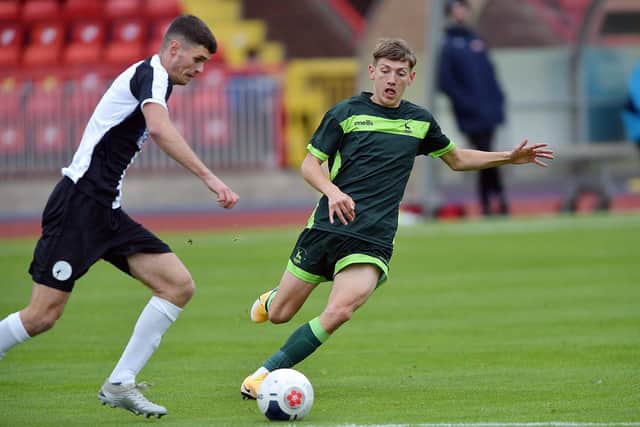 Joe Grey in action for Hartlepool United in their pre-season friendly against Gateshead. Picture by FRANK REID