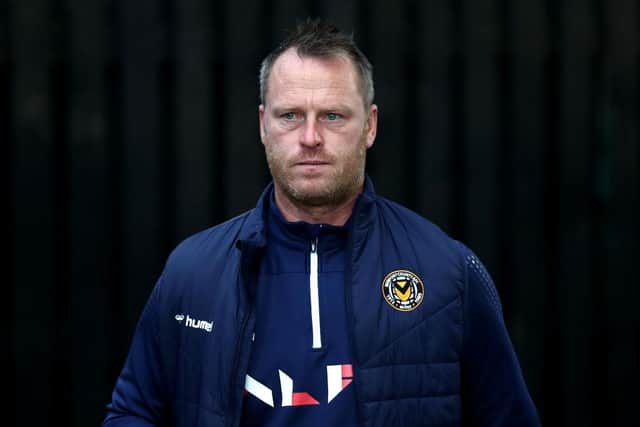 Michael Flynn, manager of Newport County looks on prior to the Sky Bet League Two match between Harrogate Town and Newport County at The EnviroVent Stadium on September 10, 2021 in Harrogate, England. (Photo by George Wood/Getty Images)