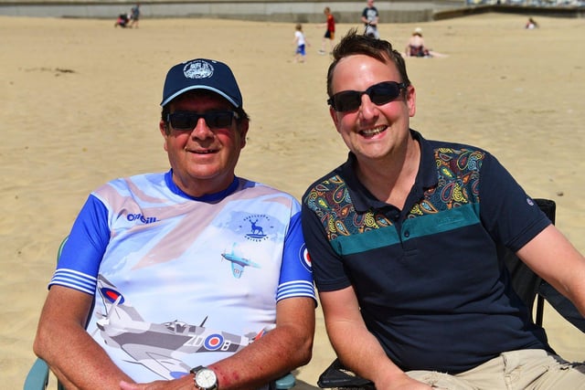 Summer smiles from Eric Grundy (left) and Mark Jarvis on the beach at Seaton Carew in 2021.