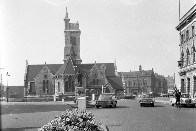 Standing proudly in front of Christ Church is the statue of Ralph Ward Jackson in 1971.