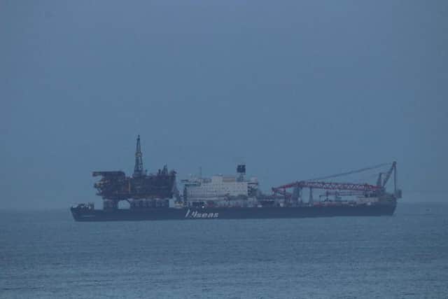 Mail reader Donald Lang sent this photo of the Brent Alpha on the Pioneering Spirit seen off Hartlepool on Monday evening.