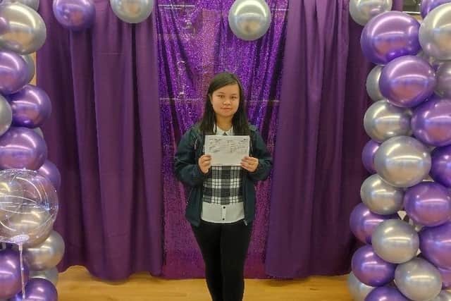Dyke House Academy student Jessica Wong receives her results.