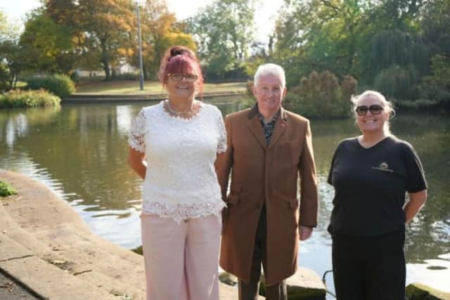 Rossmere Park Support Group co-chairs Beverley Mason, left, and Caroline Nicholson with Councillor Rob Darby.