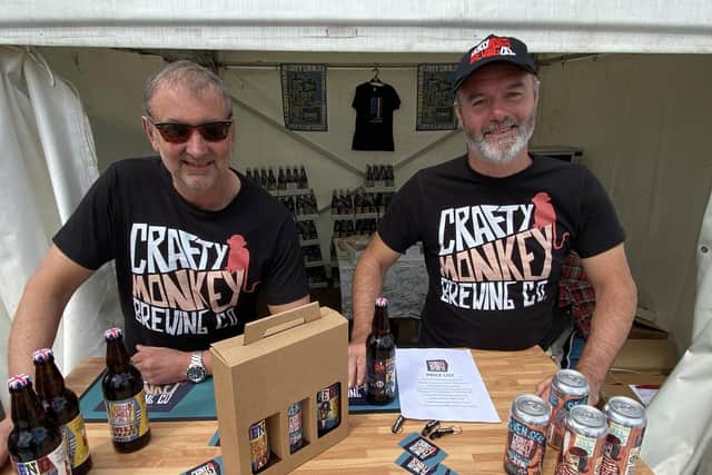 Gary Olvanhill (left) and Pat Garrett of the Crafty Monkey Brewing Company at the Tall Ships Races in Hartlepool. Picture by FRANK REID