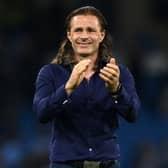Gareth Ainsworth, Head Coach of Wycombe Wanderers interacts with the crowd following the Carabao Cup Third Round match between Manchester City and Wycombe Wanderers F.C. at Etihad Stadium on September 21, 2021 in Manchester, England. (Photo by Gareth Copley/Getty Images)
