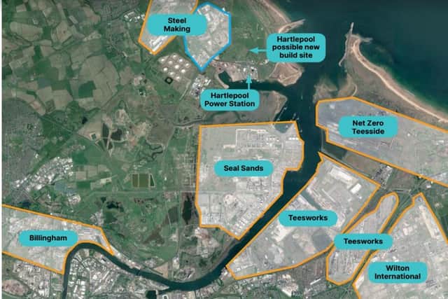 A map showing the proposed location for the new nuclear plant at Hartlepool next to the existing EDF Power Station.
