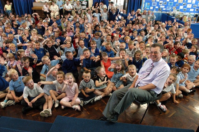 A last goodbye to head teacher Richard Hepburn from pupils at Town End Primary School in 2004.