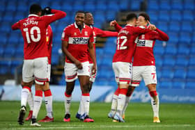 Marcus Tavernier of Middlesbrough celebrates after scoring at Wycombe.
