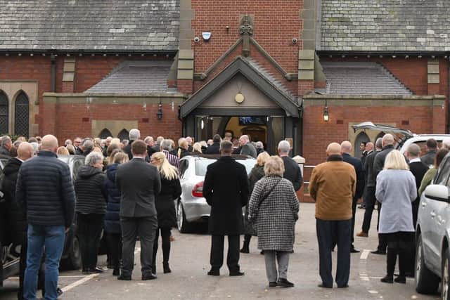 Mourners gather in Stranton Cemetery for Alby Pattison's funeral. Picture by FRANK REID