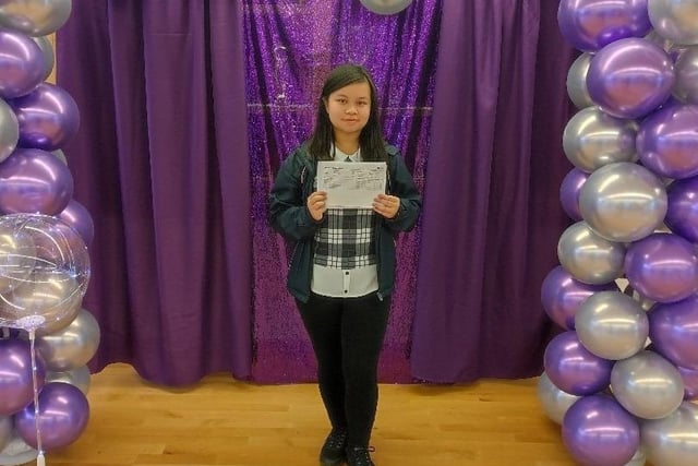 Dyke House Academy student Jessica Wong receives her results.