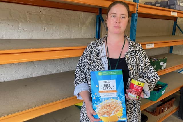 Teagan Burns at Hartlepool Foodbank. Donations for the food bank have dramatically fallen during the cost-of-living crisis.