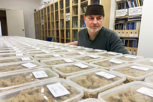 Tahir Selby Imam of Nasir Mosque in Hartlepool looking over the latest weekly batch of meals made for the local community. Picture by FRANK REID