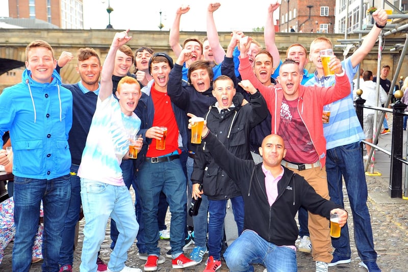 Poolies enjoy a pint in York before the 2013 away match against York City.