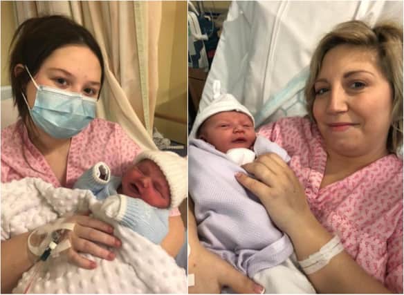 Baby Vinnie (left) with mum Toni Leigh was born at 3.32am and baby Eden Willow Bull (right) with mum Laura were the first babies born at Hartlepool’s maternity centre in 2021 on New Year's Day.