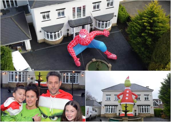 Ray's huge Spiderman inflatable and his popular 35ft-high Grinch before Christmas. Picture credit: Michael Wilkinson Photography.