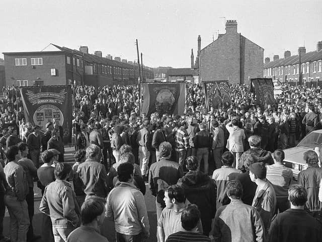 Hundreds of people showed their support for the miners in this demonstration in Easington.