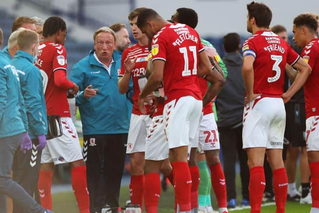Neil Warnock speaks to his Middlesbrough during a 2-1 win over Sheffield Wednesday.