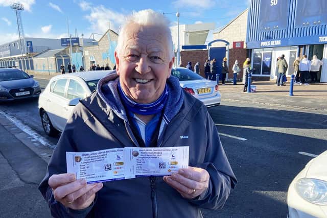 Hartlepool United supporter Corbett Weastell with his tickets for the Papa John's Trophy semi-final game against Rotherham United. Picture by FRANK REID