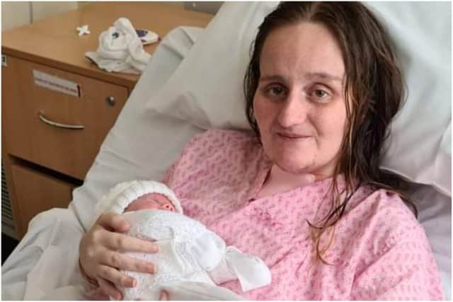Carrie-Anne Osborne meeting her baby girl Storm Osborne-Duncan for the first time - five weeks after giving birth in a coma.