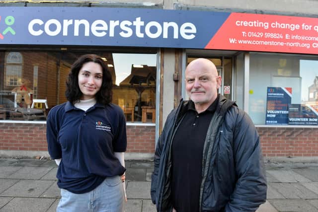 Cornerstone CEO Steve Vasey and support worker Holly Lithgo outside the new hub on Park Road to support homeless people.