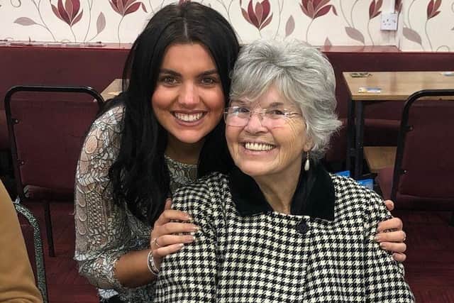 Georgia Williams, left, with grandmother Cynthia Corbett, whose life was potentially saved after she was rushed to hospital following an initial visit to her opticians to have her glasses loosened.