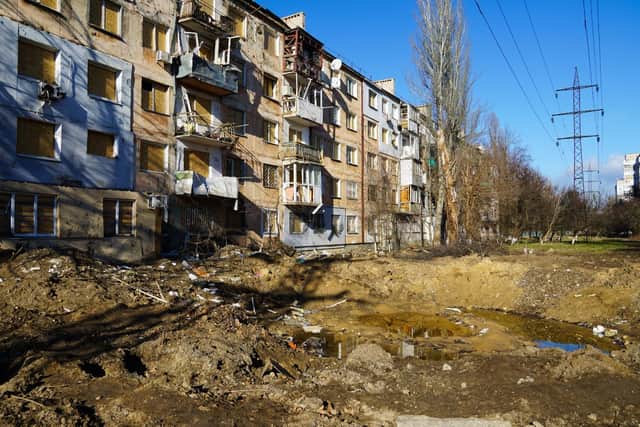 Another building devastated by fighting in Kherson.