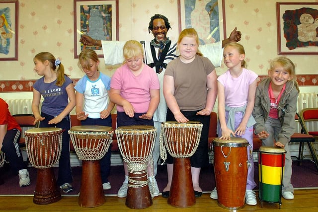 Who do you recognise in this drumming workshop at Avondale in Dyke House in 2006?