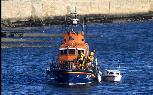 Hartlepool RNLI all weather lifeboat 'Betty Huntbatch' pictured with the pleasure boat./Photo: RNLI/Tom Collins