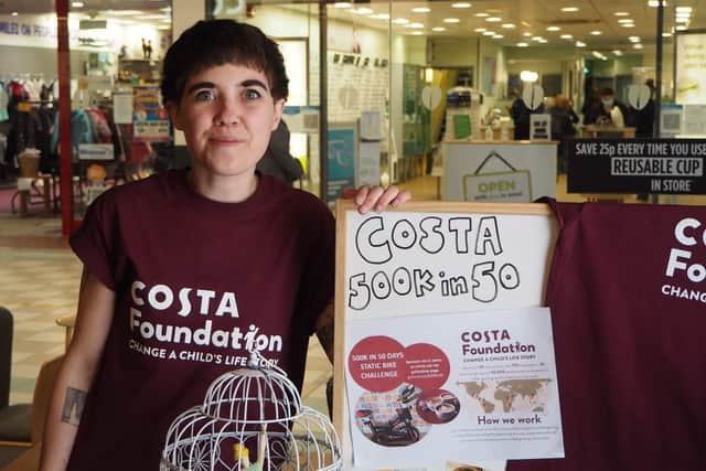 Amanda Bowles, manager of Costa in Middleton Grange shopping centre who is doing 500k in 50 days on an exercise bike for the Costa Foundation.